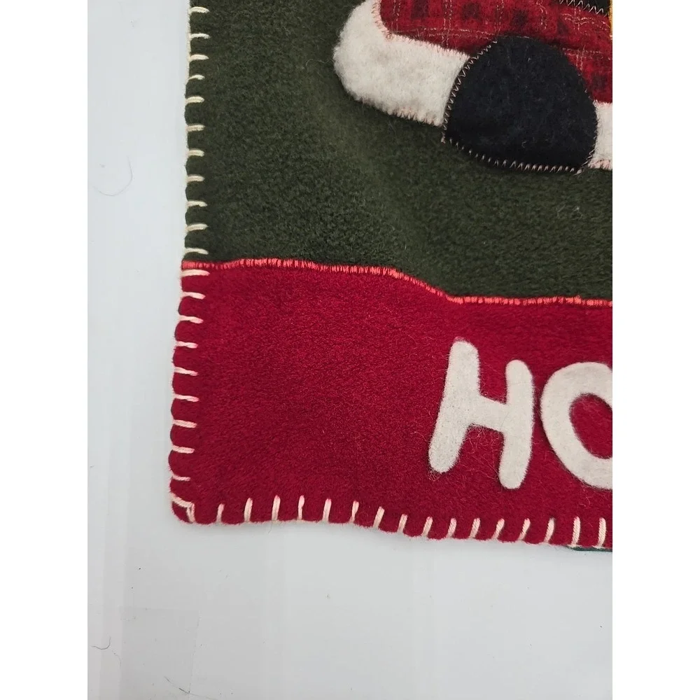Santa Claus Felt Primitive Folk Handmade Hanging Wall Banner Vtg‎ W/ Rod *READ*